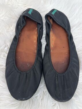 Tieks Black Leather Ballet Flats with Green Heel Tab